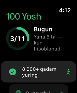 Apple Watch'dagi 100 Yosh: bugungi vazifalar
