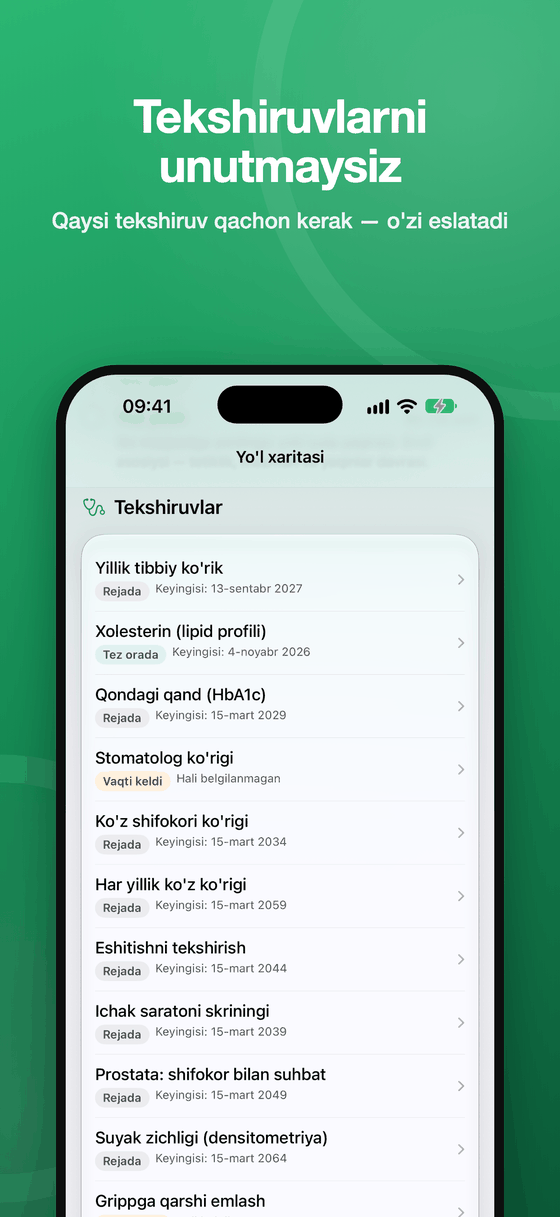 Profilaktik tekshiruvlar va ularning muddatlari
